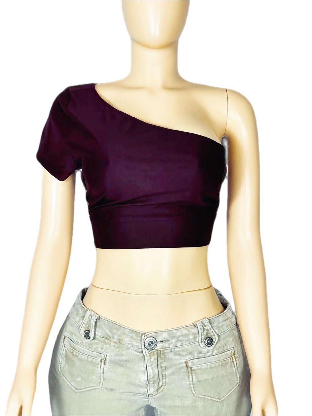 Victoria Sport One-Shoulder Cropped Fitted Women's Top in Deep Plum